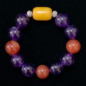 Natural Amethyst Agate and Jade Gemstone Bracelet